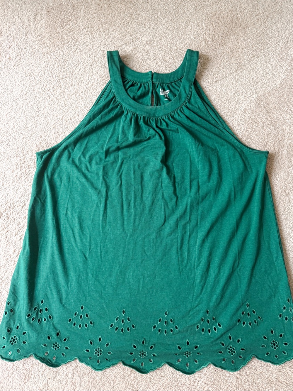 Lands' End Emerald Green Scalloped Eyelet-Hem Tank